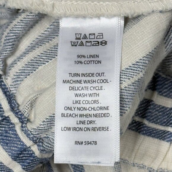 Christian Siriano Pants Womens Medium Blue Striped Wide Leg Pull On Linen Cotton - Picture 7 of 7